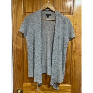 Eileen Fisher Women Gray Lightweight Crinkle Texture Cardigan Office Layering